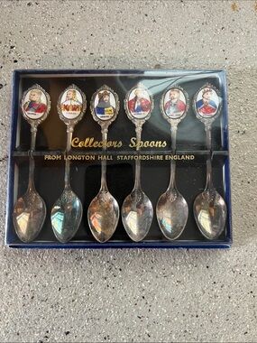 Collectors Spoons Set - Silver Tone with Multicolor Enamel Portraits